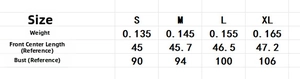 Detailed sizing chart for sexy halter top with bust and length measurements in cm