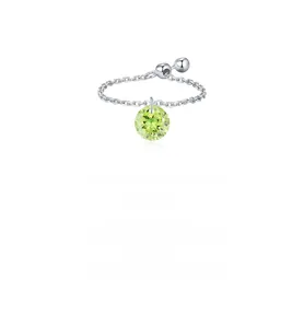 Close-up of S925 sterling silver chain ring with olive green zircon charm pendant