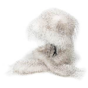 Winter faux turkey fur hat and scarf set in cream white with grey speckled texture