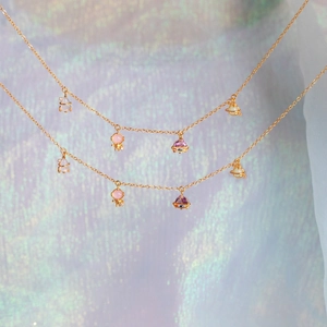 Minimalist 18K gold plated space theme necklace with astronaut and UFO colorful charms