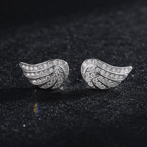 Sparkling S925 sterling silver angel wing stud earrings with pavé set cubic zirconia