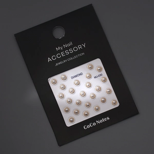 Detailed view of MJ-030 5D golden metal-rimmed pearls for elegant nail art decoration