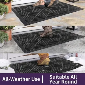 All-weather dark grey geometric entryway mat with non-slip rubber base for outdoor use