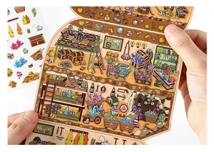 Close-up of a large mining adventure themed decorative sticker with gemstones and mine carts