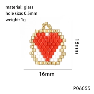 Pendentif cœur tissé à la main en verre rouge, blanc et doré pour bijoux DIY
