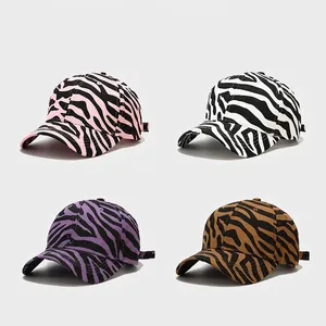 Zebra Print Cotton Baseball Cap Adjustable Breathable Sun Protection Retro Street Style Hat For Women Men Unisex