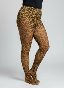 Détail macro de collants léopard taille haute montrant l'élasticité et la texture du tissu