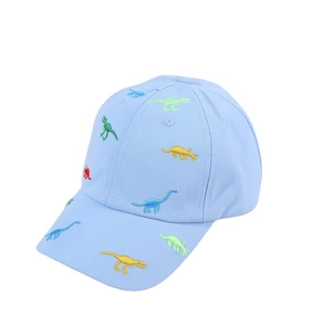 Kids light blue cotton baseball cap featuring colorful dinosaur embroidery for boys and girls