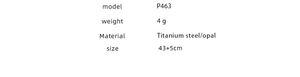 Specifications for the titanium steel cat's eye opal heart necklace with model and size