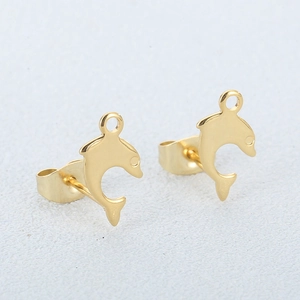 Minimalistische goldene Delfin-Ohrstecker aus poliertem Edelstahl für Damen und Mädchen