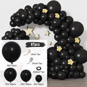 87-piece matte black balloon garland kit including various sizes and assembly accessories