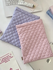 Quilted diamond pattern soft padded tablet sleeve in purple and pink pastel colors