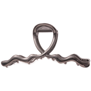 Polished gunmetal metallic wave hair claw clip with a minimalist sleek wavy design