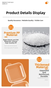Macro detail of clear PP plastic square storage box with raw material pellets