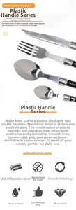 Polished 2CR14 stainless steel cutlery set with black ABS handles and mirror finish