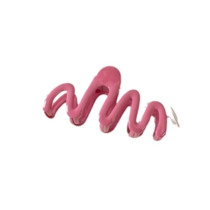 Pink wavy hair claw clip with a glossy jelly finish for women hairstyle styling