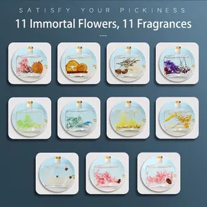 Reed Diffuser With Preserved Flowers Essential Oil Aroma Fragrance Air Freshener Glass Bottle Decor For Home Office