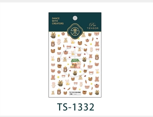 Detail of 5D stereoscopic cartoon bear and fruit nail art stickers on TS-1332 sheet