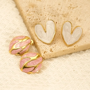 Enamel Stud Earrings 18K Gold Plated 304 Stainless Steel Hypoallergenic Waterproof Heart Fan Geometric For Women
