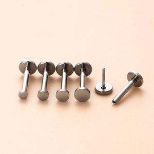 Polished stainless steel flat back labret studs for cartilage and lip piercings