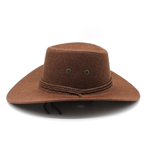 Cappello da cowboy western classico marrone scuro con tesa larga e bordo intrecciato