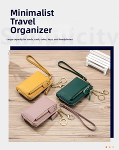 Litchi pattern leather coin purse with wrist strap and metal key ring in multiple colors
