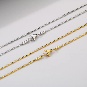 Minimalist stainless steel box chains with lobster clasps in gold and silver finishes