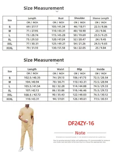 Detailed size chart for men's casual sportswear set including tops and pants measurements