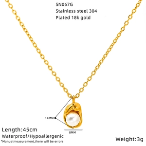 Diagramme détaillé d'un pendentif perle 14mm sur une chaîne de 45cm plaquée or 18k