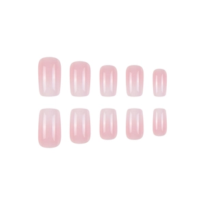 Faux ongles carrés rose tendre brillants avec fini gelée semi-transparent, lot de 10 pièces