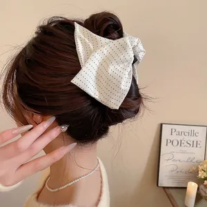 Polka Dot Bow Hair Claw Clip Fabric Wrapped Large French Vintage Elegant Hair Accessories For Women Shark Clip