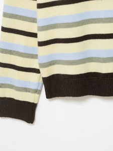 Detailed view of striped knit texture with ribbed hem and polo collar sleeve accents