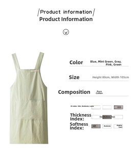 Detailed size chart for the mint green cotton linen apron with functional large pocket