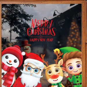 Christmas Window Stickers Static Cling Decals PVC Removable Santa Claus Snowman Reindeer Cartoon Glass Door Holiday Decor