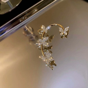 Elegant gold butterfly ear cuff with sparkling rhinestones for non-pierced ears
