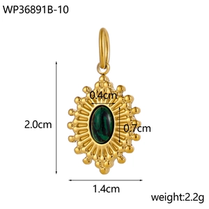 Detail view of oval turquoise pendant with sunburst design including dimensions and weight