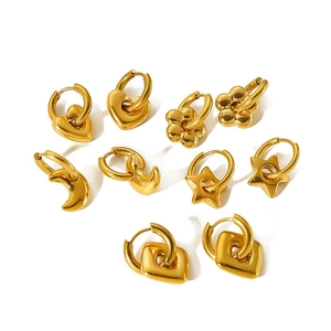 18K gold plated stainless steel earring set featuring heart, star, and moon charms