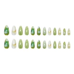 Cat-eye green grape bubble flower gradient press on nails with water drop shape