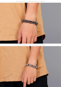 Industrial retro titanium steel chain bracelet shown on a male wrist from multiple angles
