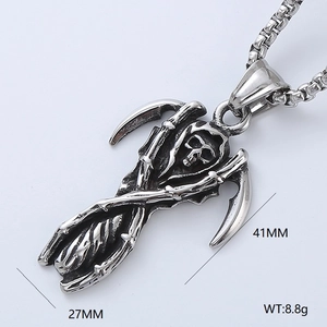 Detailed view of grim reaper pendant with size 27x41mm and weight specifications