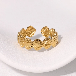 Stainless Steel Shell Open Ring 18K Gold Plated Adjustable Ocean Theme Minimalist Jewelry For Women