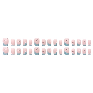 Faux ongles océan d'été avec dégradé rose-bleu, motifs de vagues et mouettes blanches
