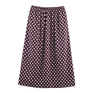 Polka Dot Print High Waist Midi Rock Elastischer Bund Retro A-Linie Polyester Elegant Damen