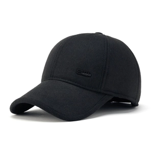 Winter wool baseball cap for elderly men with ear protection in classic black finish