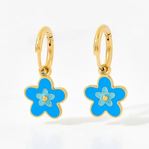 Charming rose gold and blue enamel flower hoop earrings for women in stainless steel