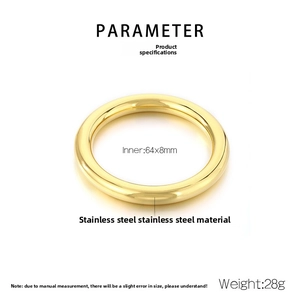 Polished gold stainless steel bangle details with inner 64x8mm size specifications