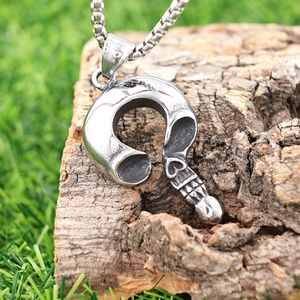 Collier Pendentif Crâne Point D'Interrogation Acier Inoxydable Punk Gothique Hip Hop Bijoux Pour Hommes Vintage Ton Argent