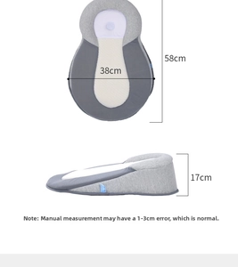 Dettaglio del cuscino anti-rigurgito neonato con dimensioni 58x38x17cm e tessuto traspirante