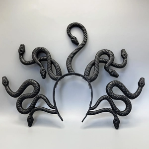 Black Medusa snake headpiece for Halloween cosplay with detailed serpent scale textures