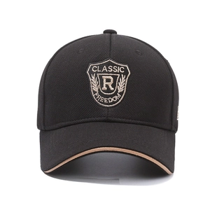 Classic black embroidered baseball cap with freedom shield badge and khaki brim piping